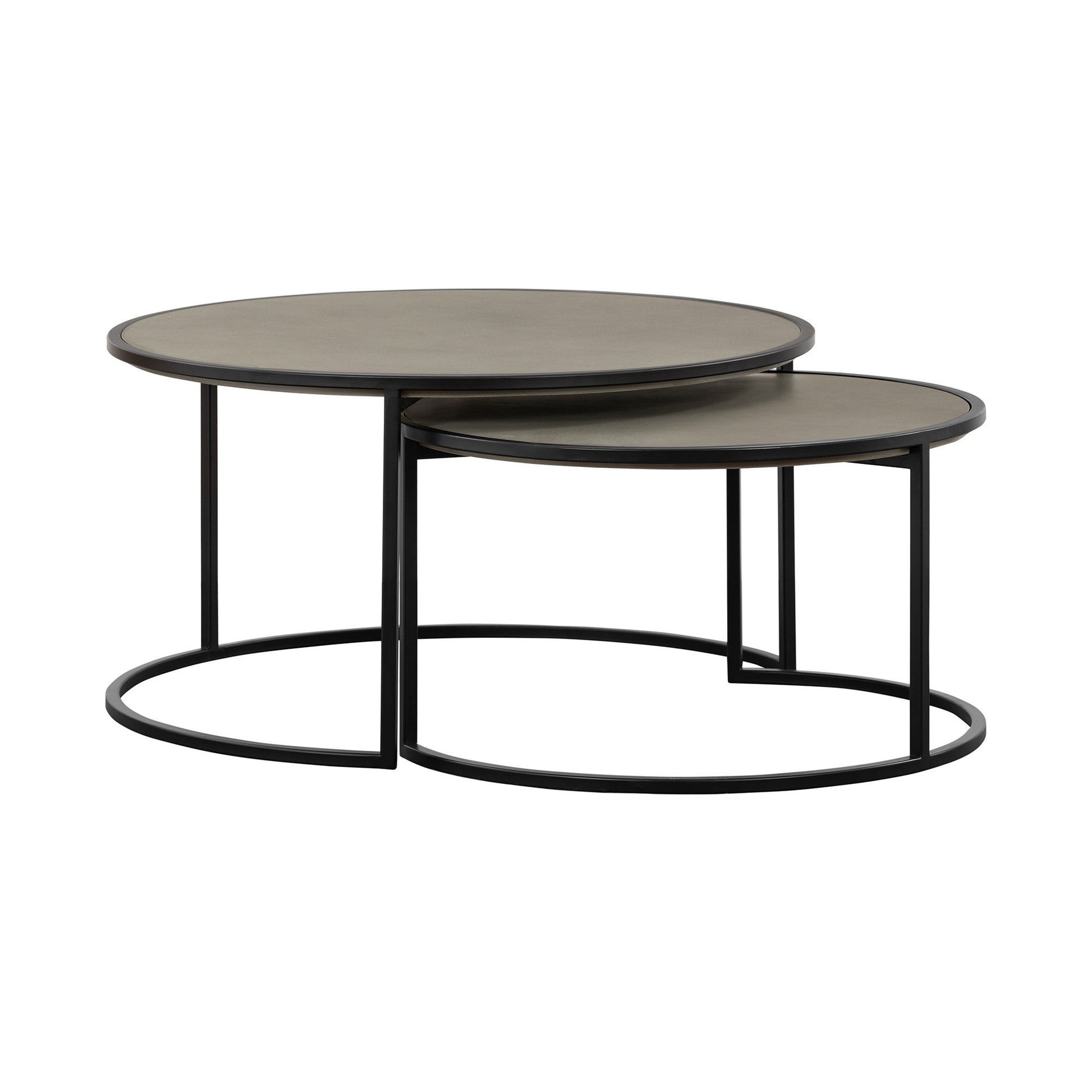 Set of 2 32" Gray & Black Concrete & Metal Round Nested Coffee Tables image 7