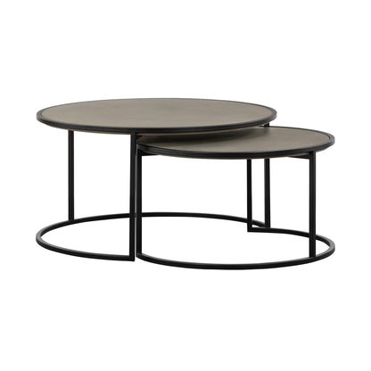 Set of 2 32" Gray & Black Concrete & Metal Round Nested Coffee Tables image 7