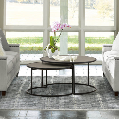 Gray & Black Concrete & Metal Round Nesting Tables