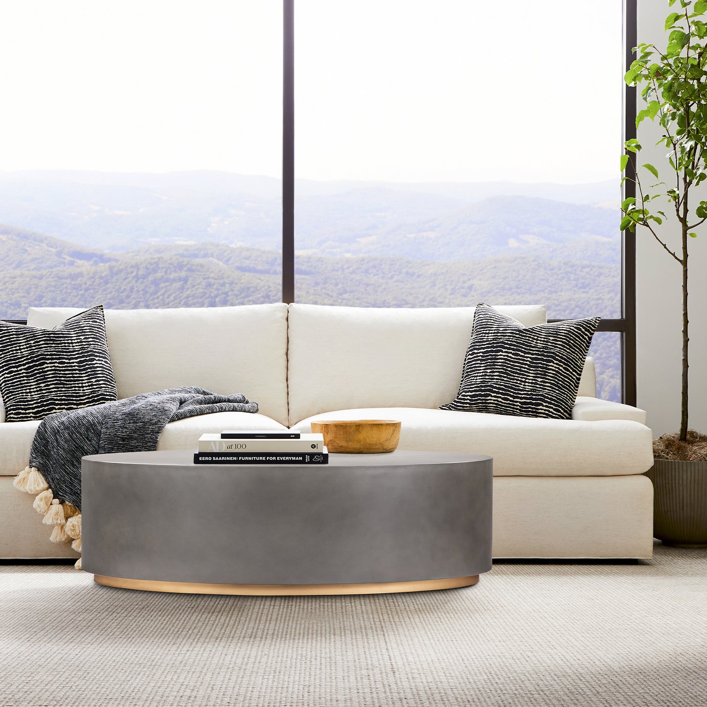 Gray & Brass Concrete & Brass Oval Coffee Table
