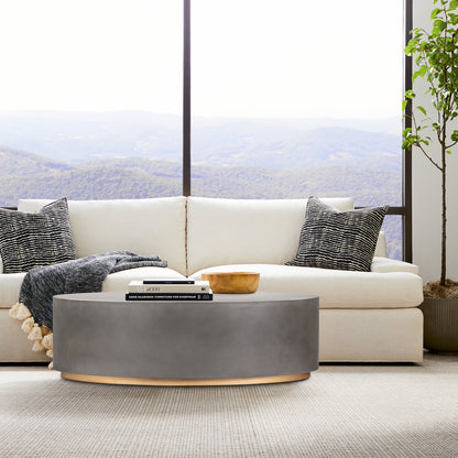 Gray & Brass Concrete & Brass Oval Coffee Table