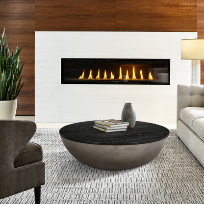 Black & Gray Solid Wood & Concrete Round Coffee Table