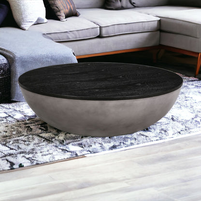 Black & Gray Solid Wood & Concrete Round Coffee Table