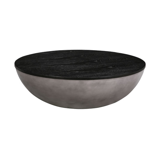 Black & Gray Solid Wood & Concrete Round Coffee Table
