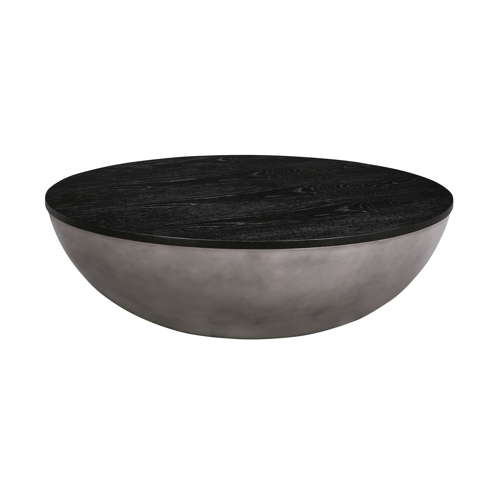 Black & Gray Solid Wood & Concrete Round Coffee Table image 2