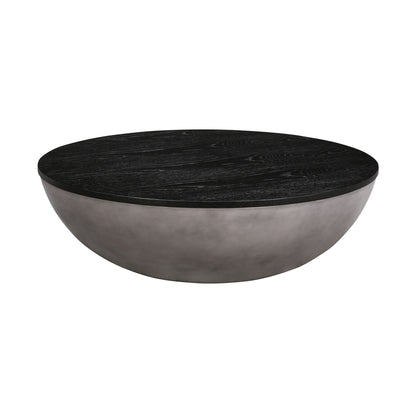 Black & Gray Solid Wood & Concrete Round Coffee Table image 2