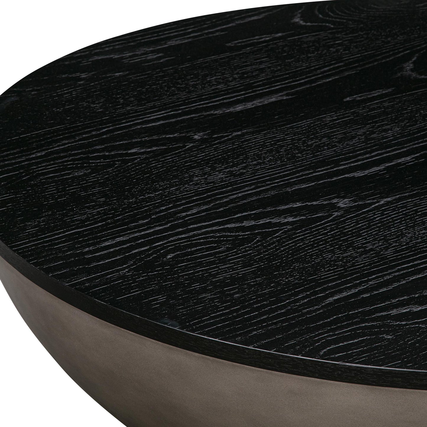 Black & Gray Solid Wood & Concrete Round Coffee Table image 4