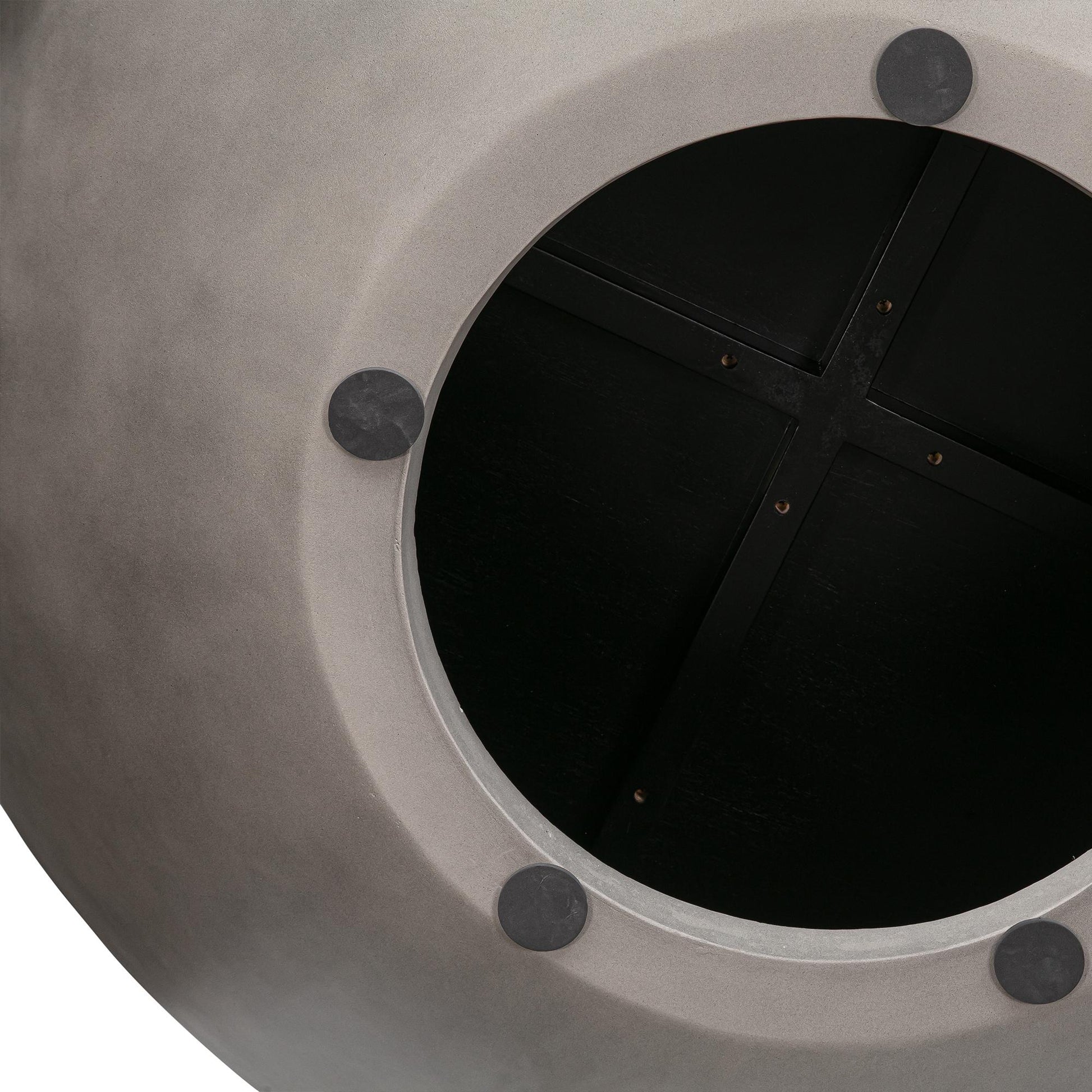 Black & Gray Solid Wood & Concrete Round Coffee Table image 3