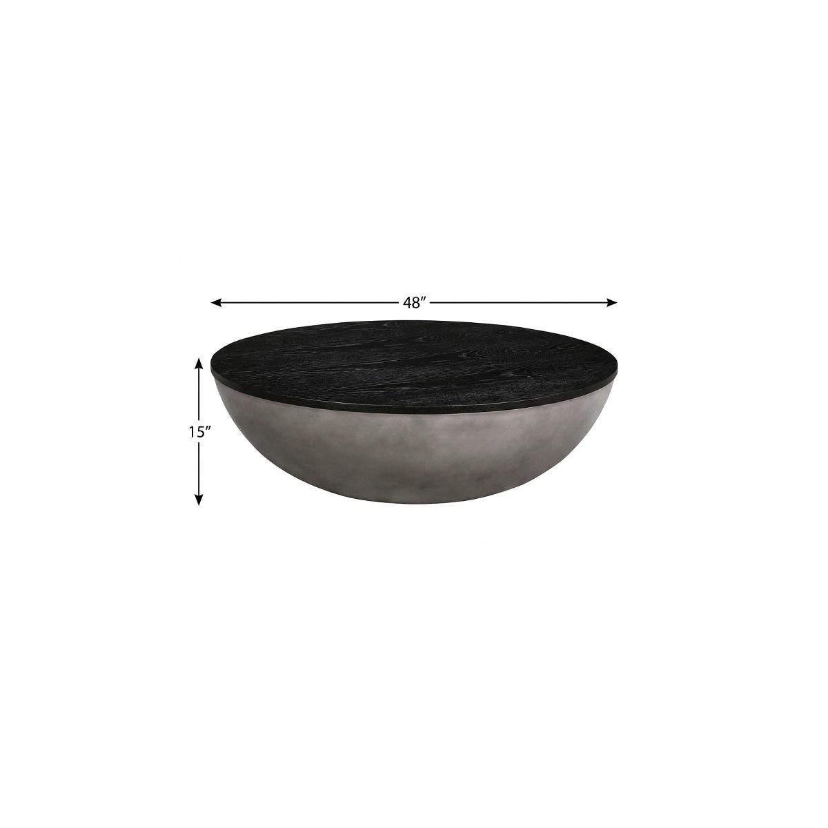 Black & Gray Solid Wood & Concrete Round Coffee Table image 5
