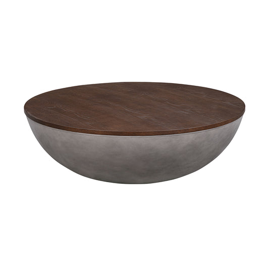 Brown & Gray Solid Wood & Concrete Round Coffee Table