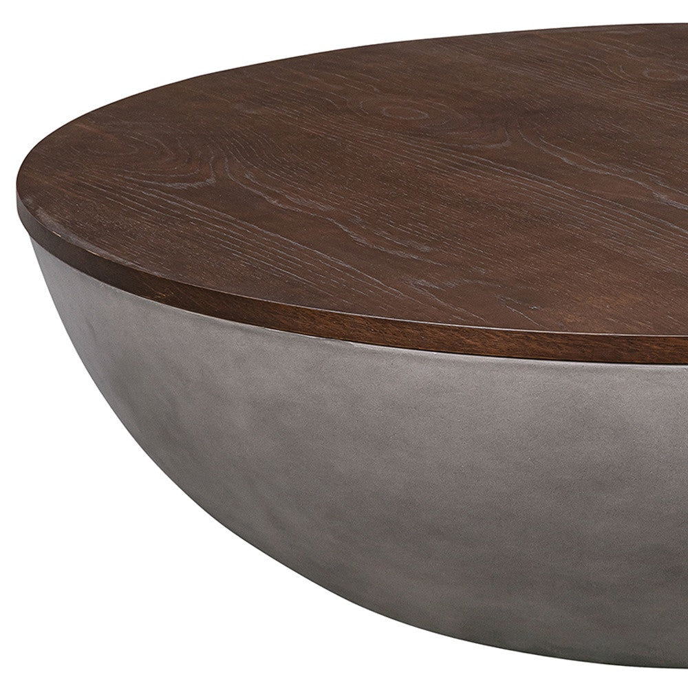 Brown & Gray Solid Wood & Concrete Round Coffee Table image 4