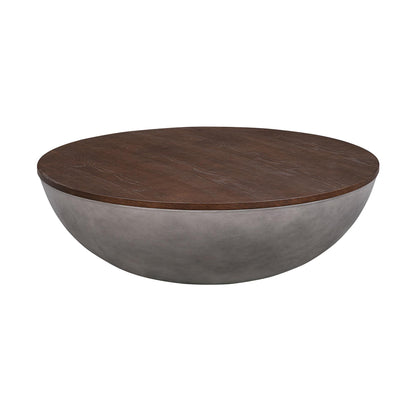 Brown & Gray Solid Wood & Concrete Round Coffee Table image 2