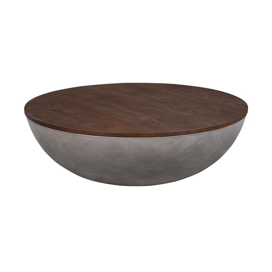 Brown & Gray Solid Wood & Concrete Round Coffee Table image 2