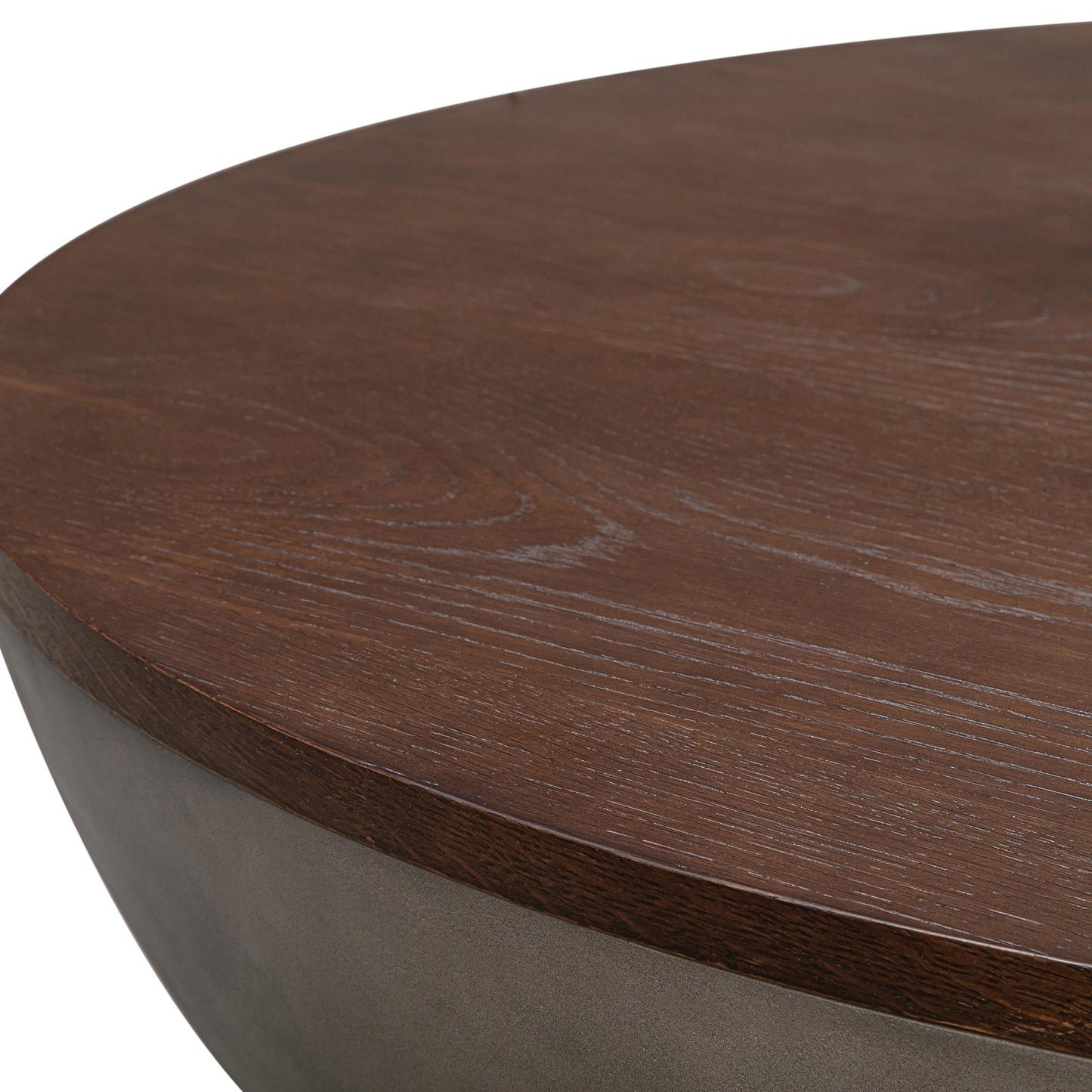 Brown & Gray Solid Wood & Concrete Round Coffee Table image 5
