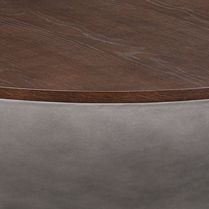 Brown & Gray Solid Wood & Concrete Round Coffee Table