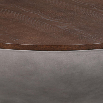 Brown & Gray Solid Wood & Concrete Round Coffee Table image 8