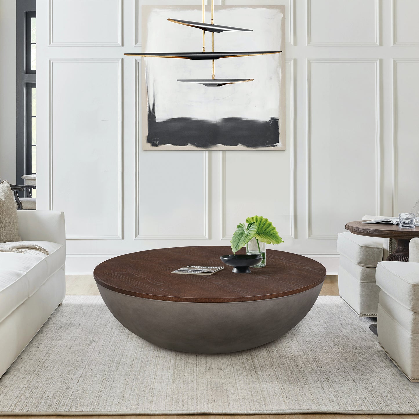 Brown & Gray Solid Wood & Concrete Round Coffee Table