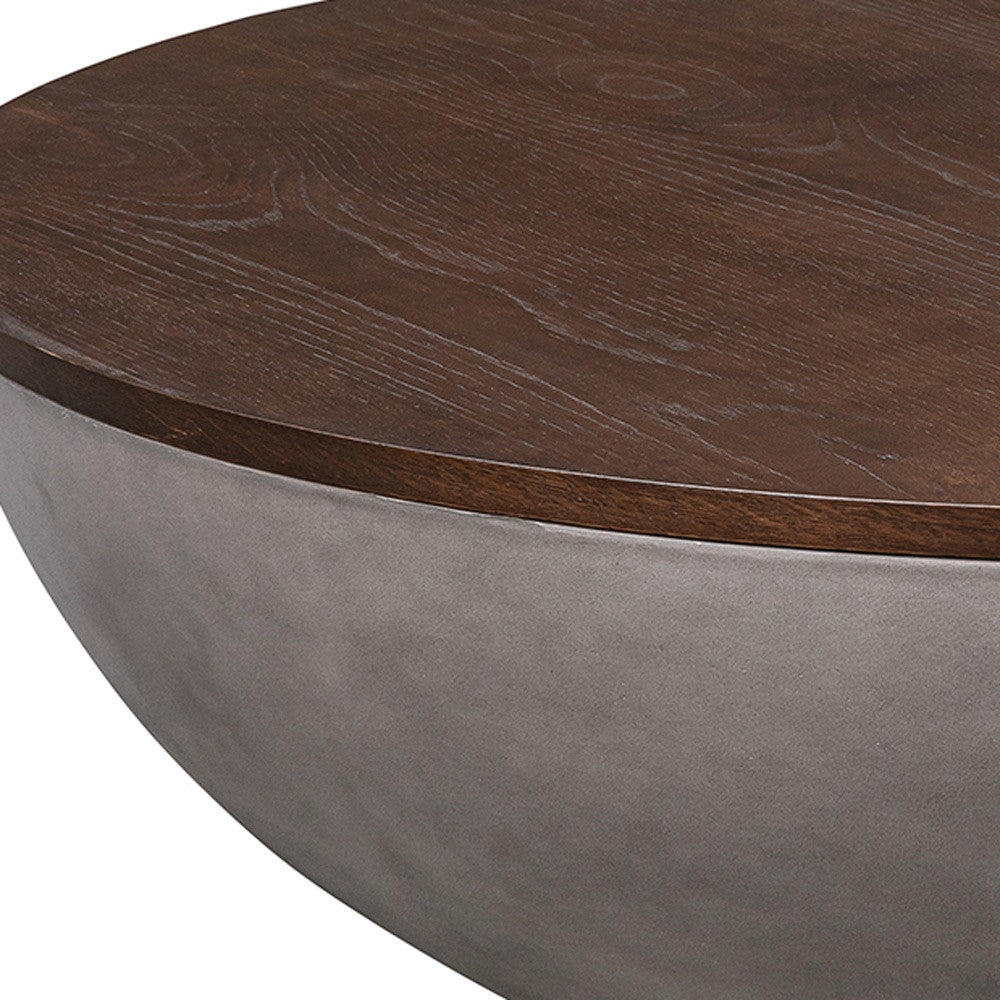 Brown & Gray Solid Wood & Concrete Round Coffee Table image 3