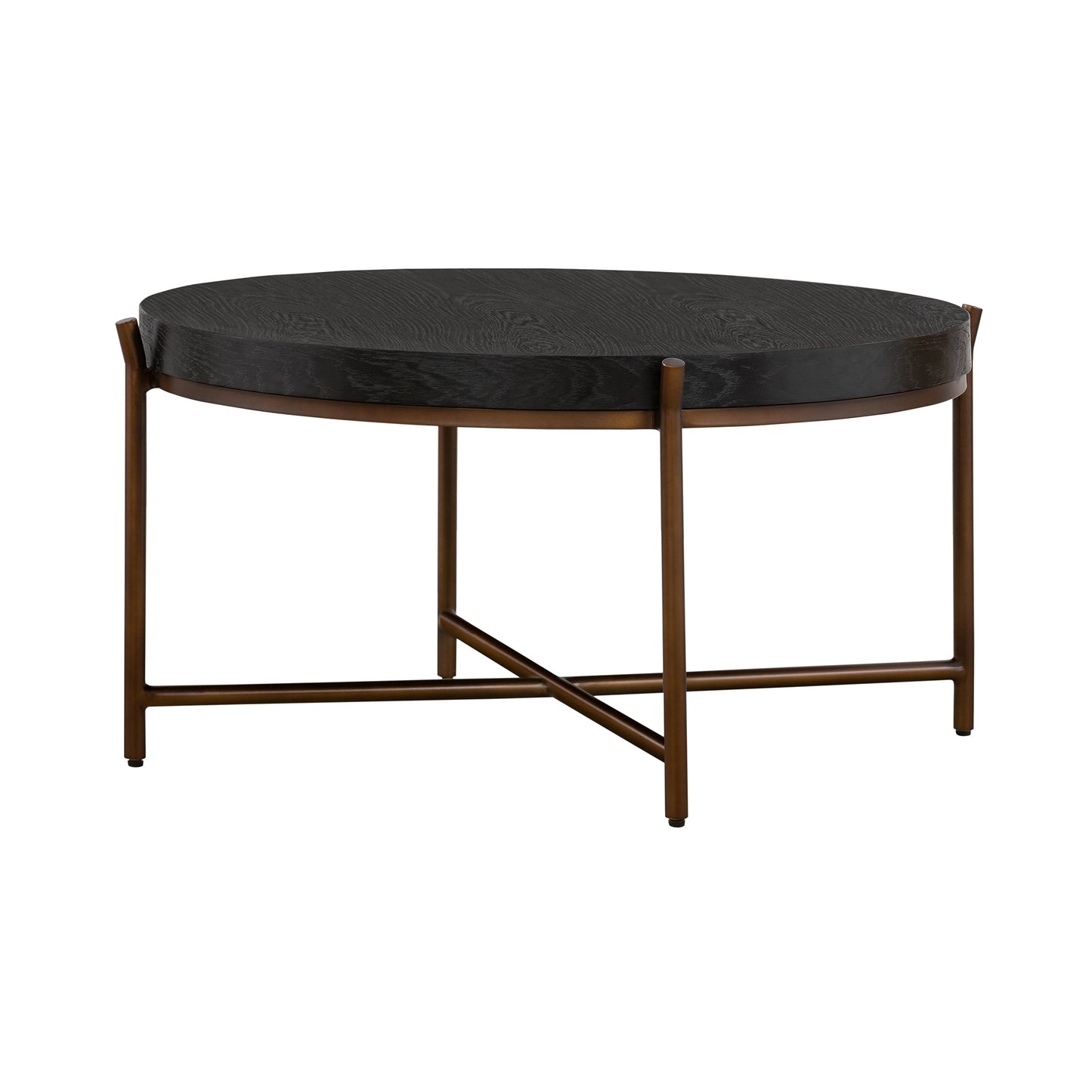 Black & Brown Solid Wood & Metal Round Coffee Table