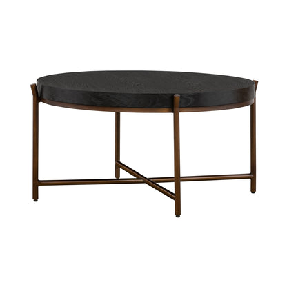 Black & Brown Solid Wood & Metal Round Coffee Table