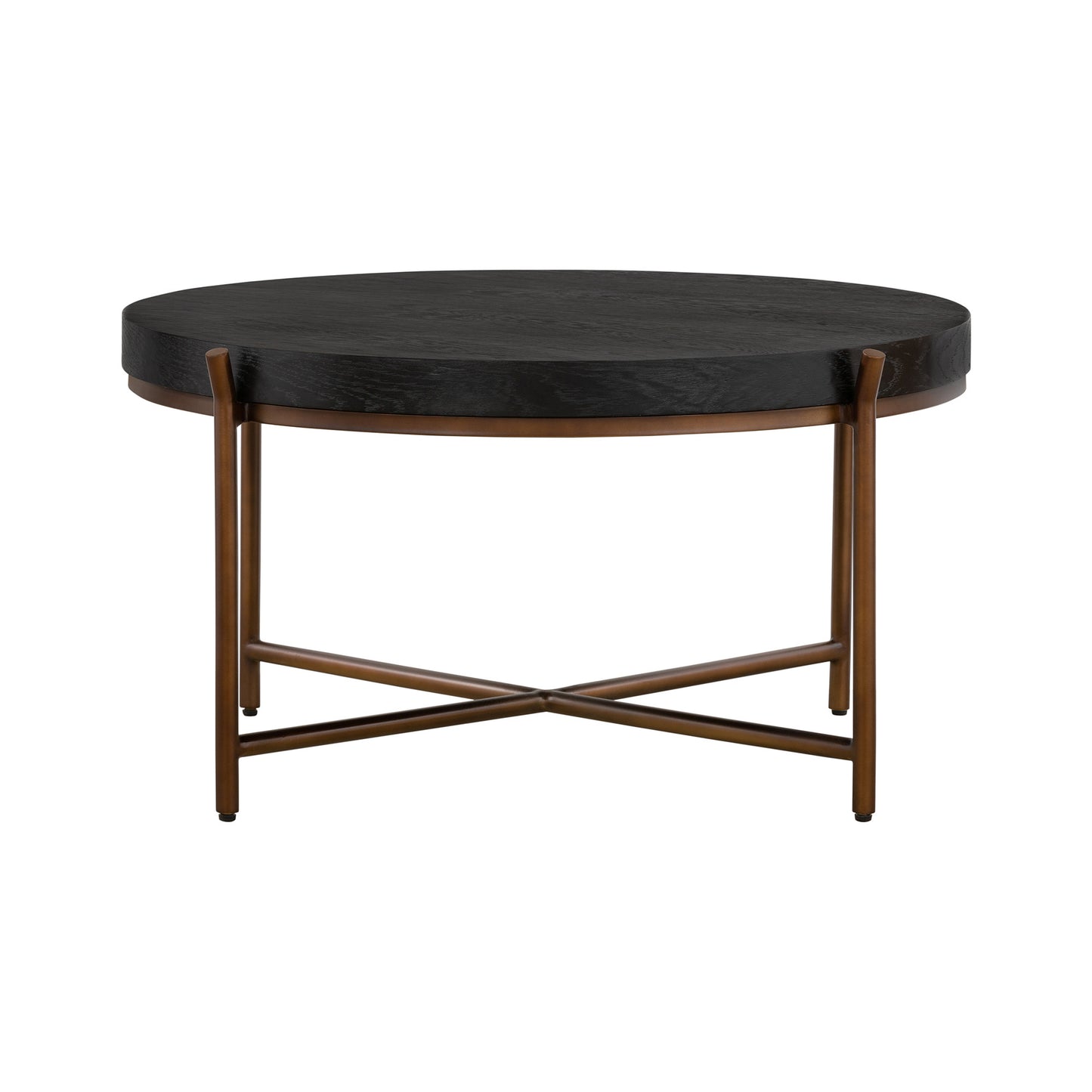 Black & Brown Solid Wood & Metal Round Coffee Table