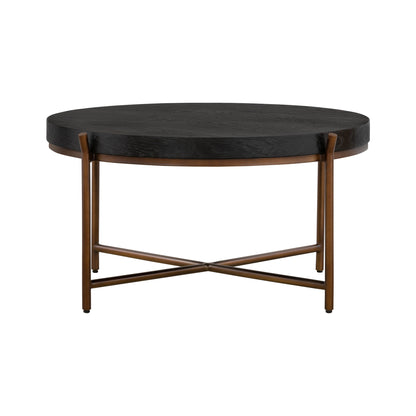 Black & Brown Solid Wood & Metal Round Coffee Table