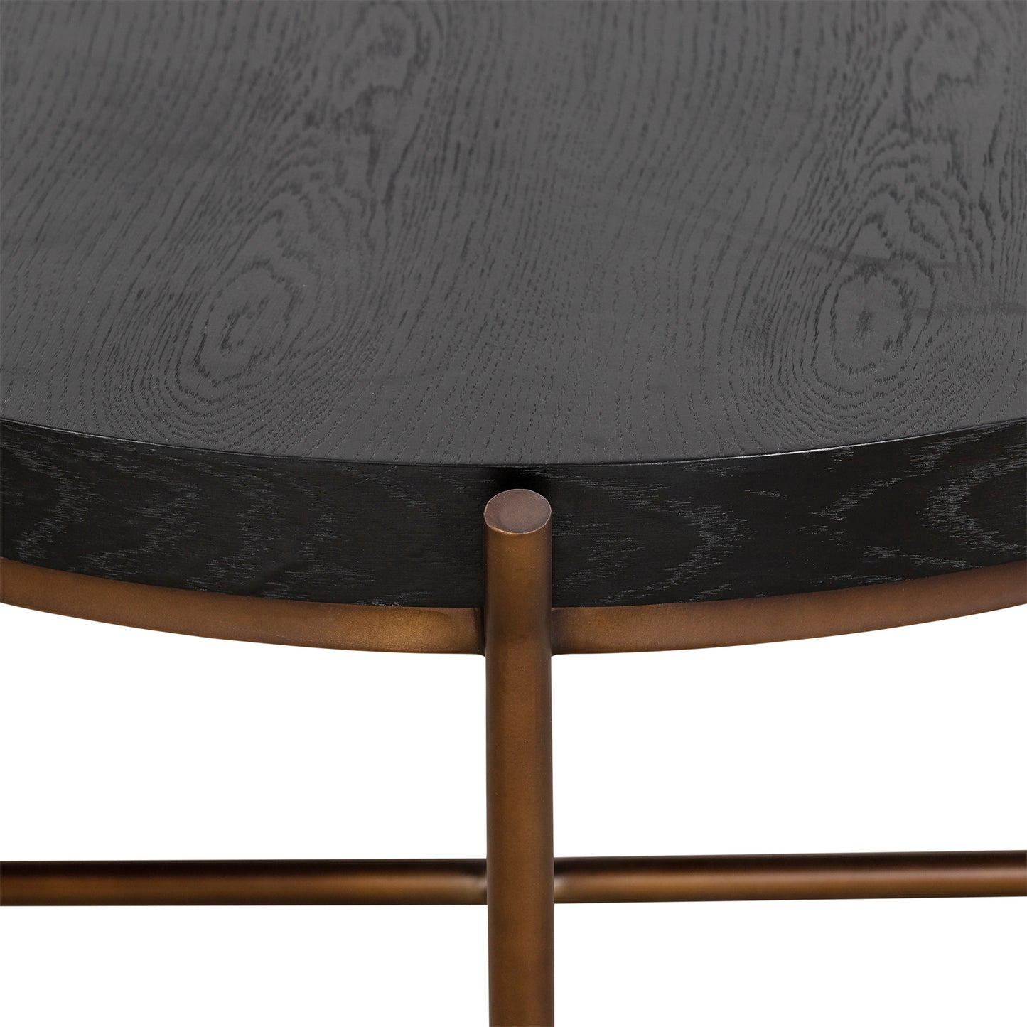 Black & Brown Solid Wood & Metal Round Coffee Table