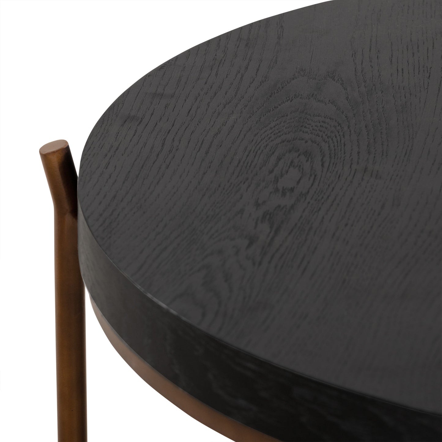 Black & Brown Solid Wood & Metal Round Coffee Table