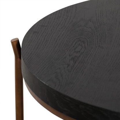 Black & Brown Solid Wood & Metal Round Coffee Table