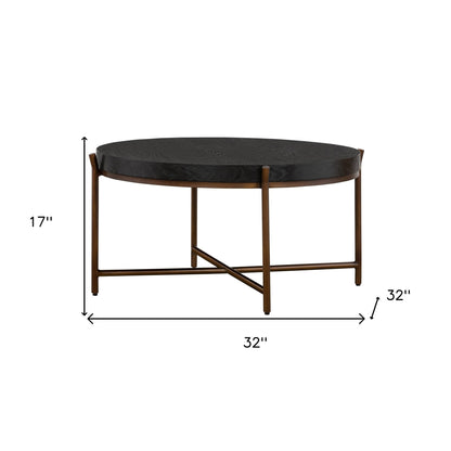 Black & Brown Solid Wood & Metal Round Coffee Table