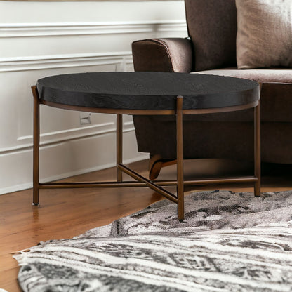 Black & Brown Solid Wood & Metal Round Coffee Table