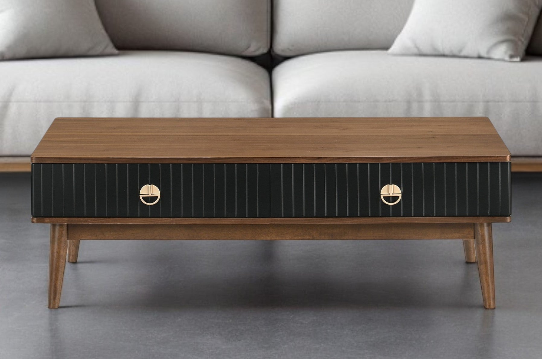 Brown & Black Coffee Table w/ 2 Drawers image 1