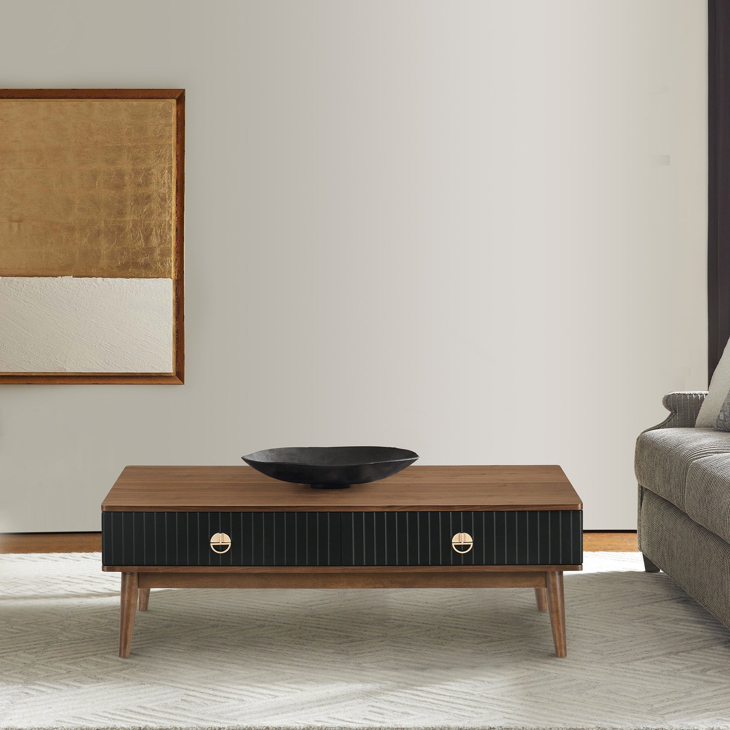 Brown & Black Coffee Table w/ 2 Drawers