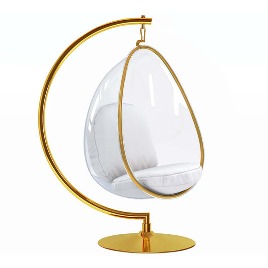 White & Gold Faux Leather Balloon Chair