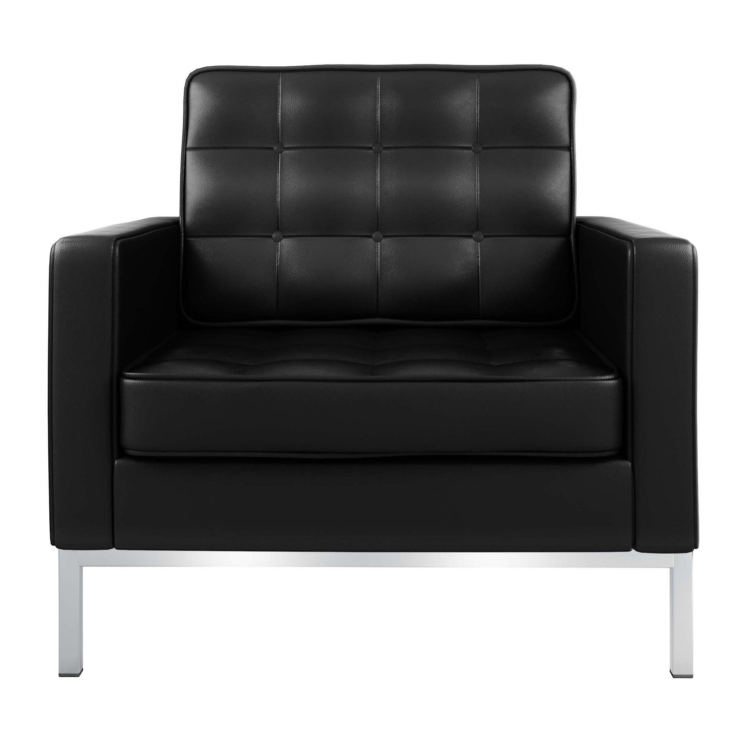 Black & Silver Italian Leather Tufted Club Chair