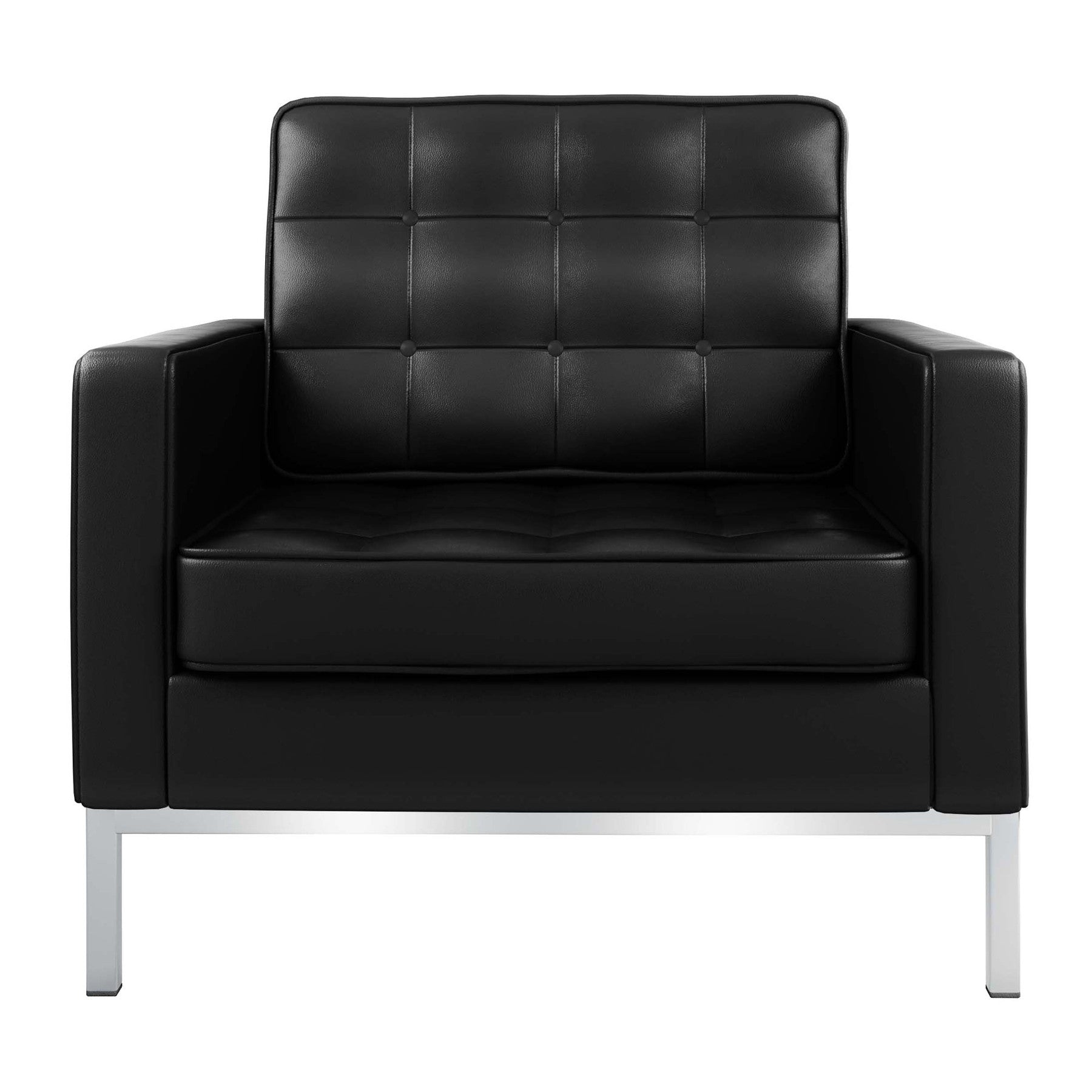 Black & Silver Italian Leather Tufted Club Chair