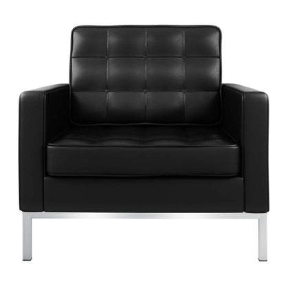 Black & Silver Italian Leather Tufted Club Chair