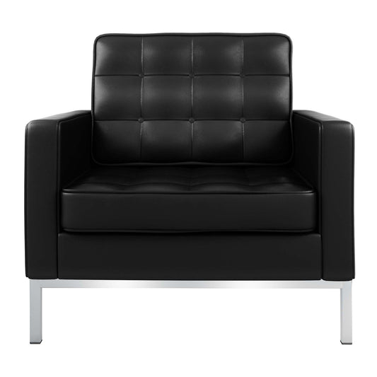 Black & Silver Italian Leather Tufted Club Chair