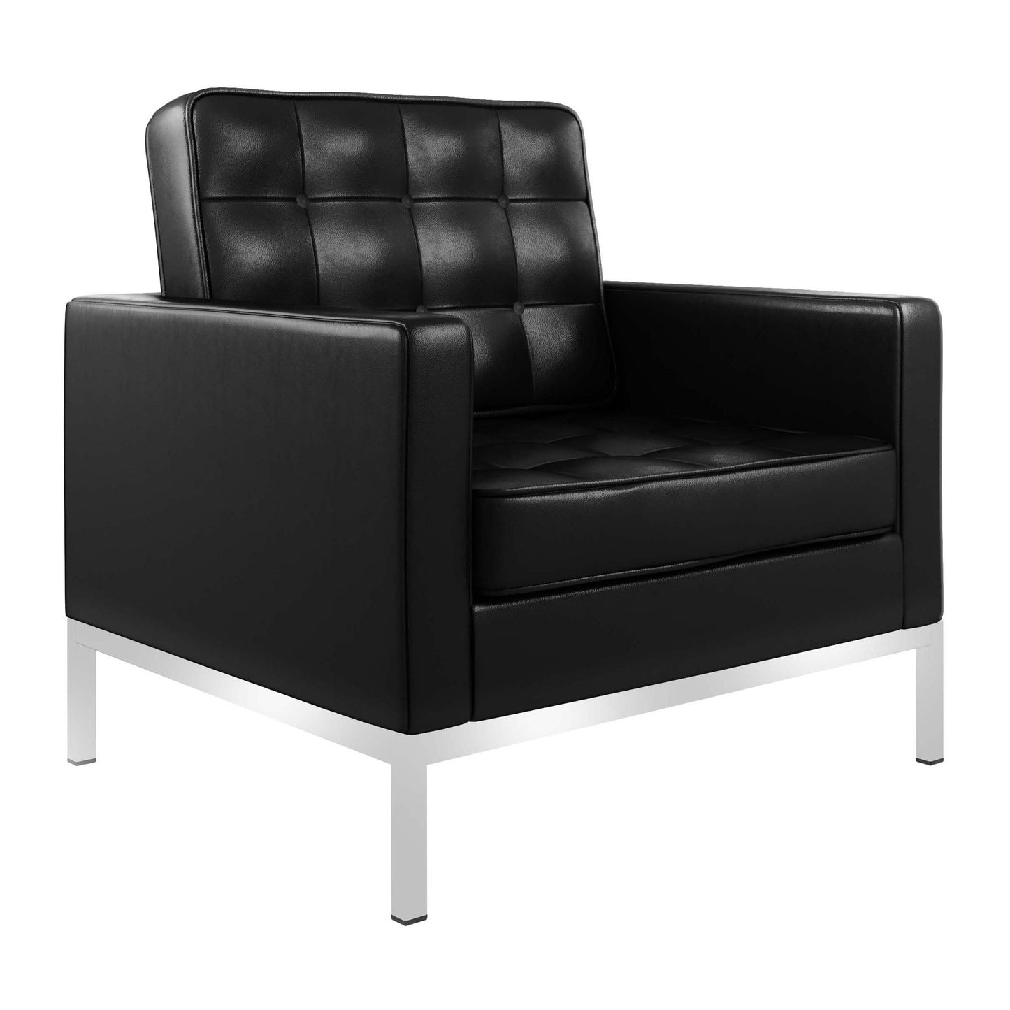 Black & Silver Italian Leather Tufted Club Chair