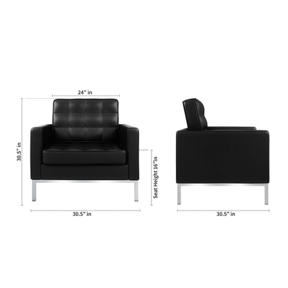 Black & Silver Italian Leather Club Chair