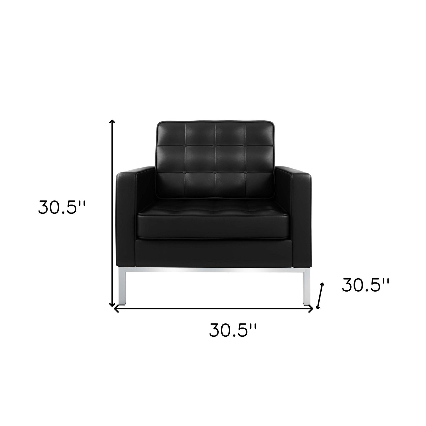 Black & Silver Italian Leather Tufted Club Chair