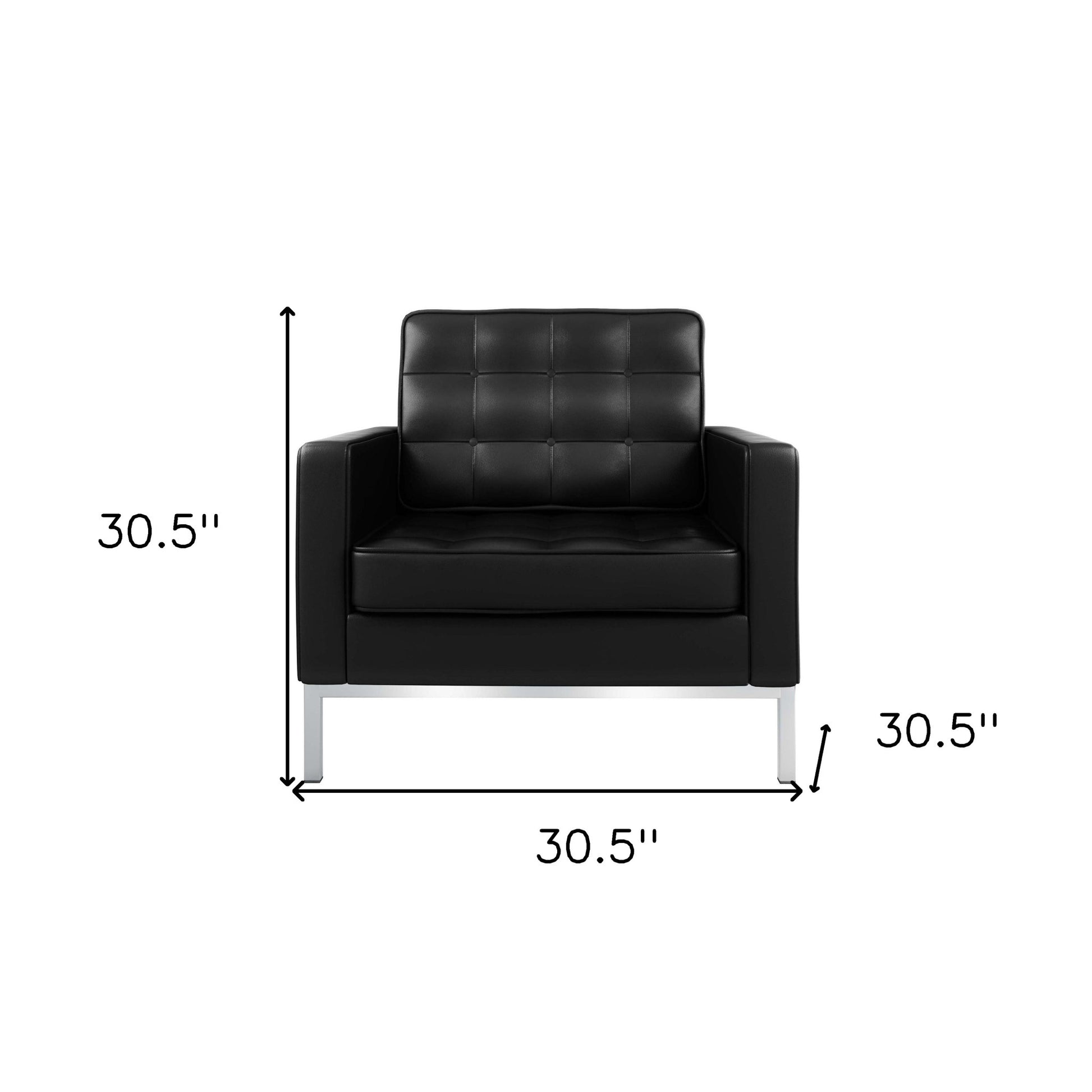 Black & Silver Italian Leather Tufted Club Chair