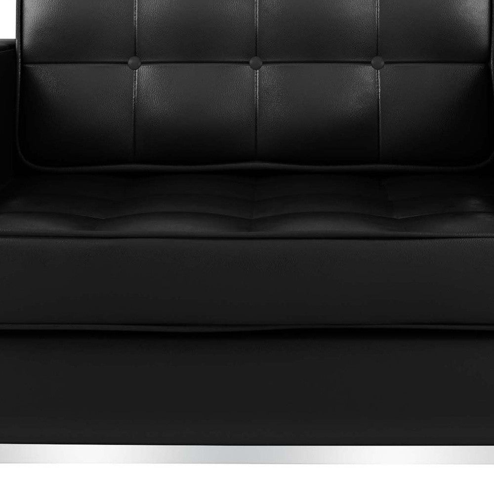 Black & Silver Italian Leather Tufted Club Chair
