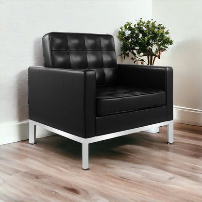 Black & Silver Italian Leather Club Chair
