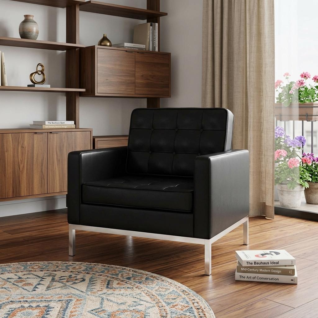 Black & Silver Italian Leather Tufted Club Chair