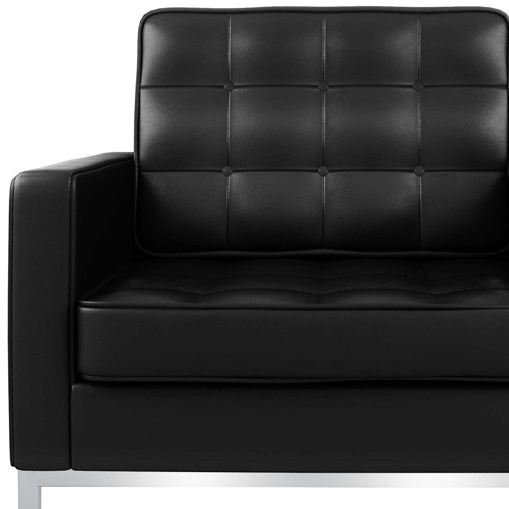 Black & Silver Italian Leather Tufted Club Chair