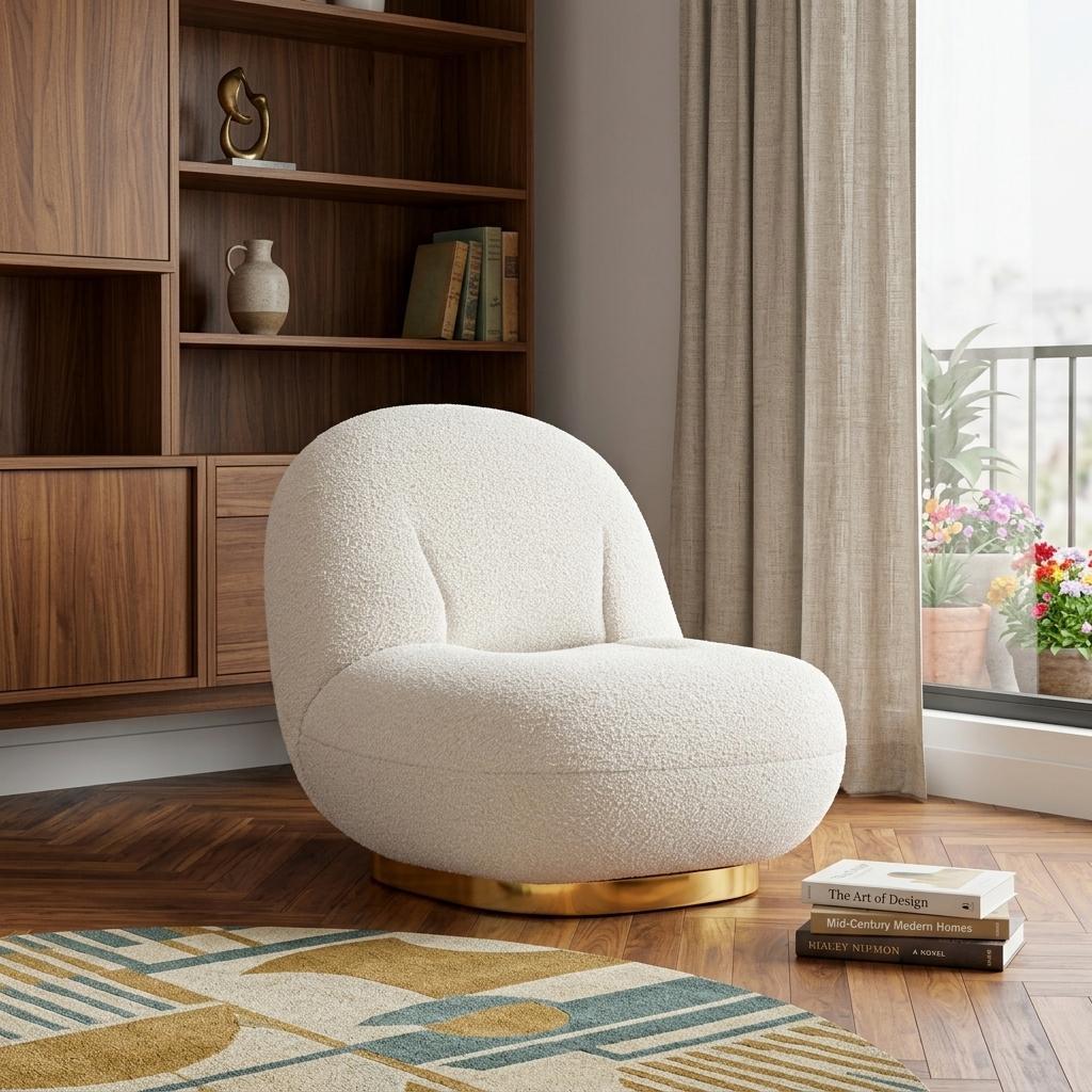 White & Gold Boucle Slipper Chair