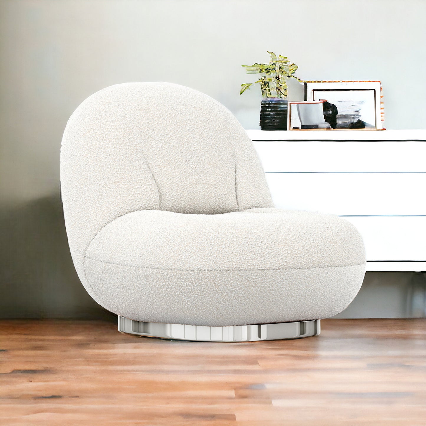 White & Silver Boucle Slipper Chair
