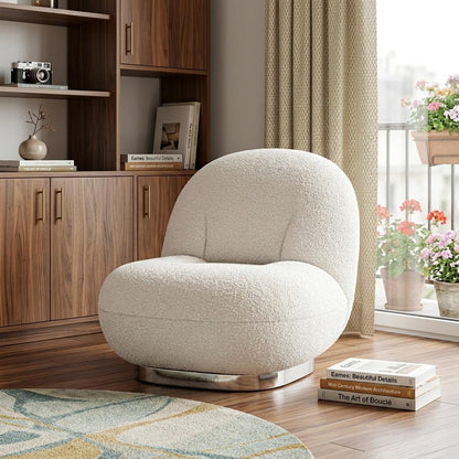 White & Silver Boucle Slipper Chair