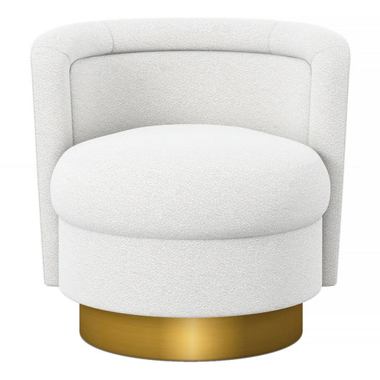 White & Gold Boucle Swivel Barrel Chair